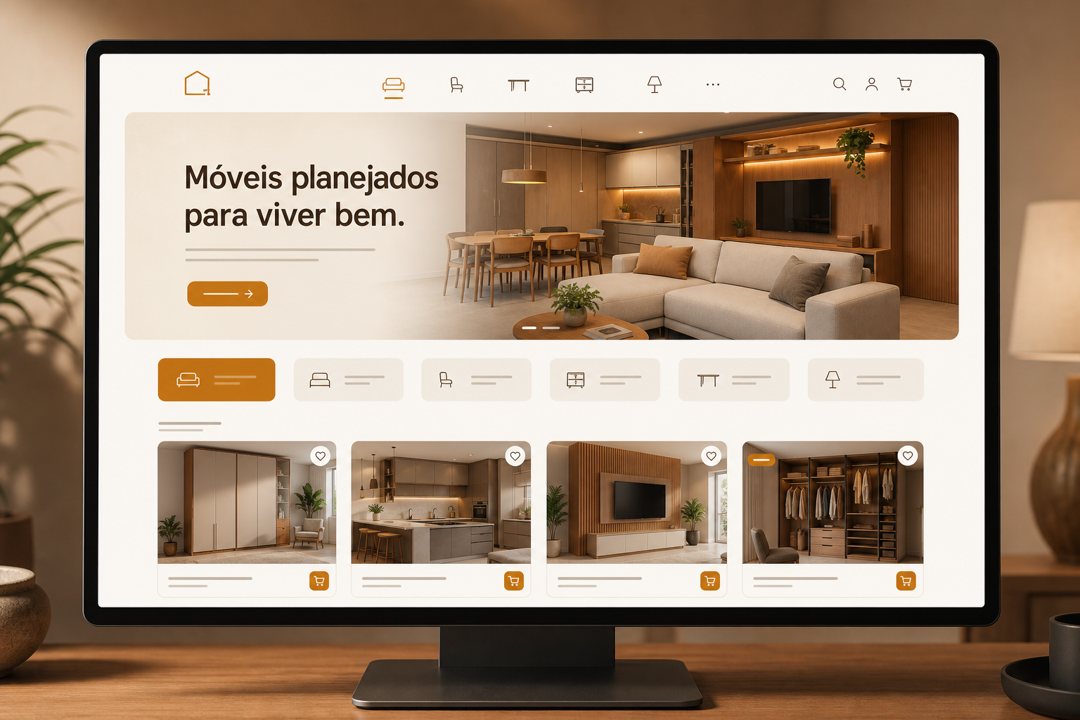 Mockup de loja virtual de móveis no desktop